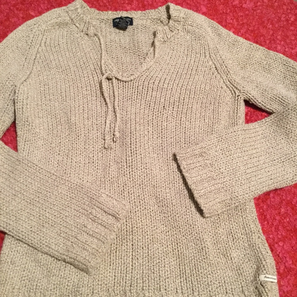 American Eagle Sweater  Chunky Oatmeal Drawstring Neck   Sz M-XL  IMO